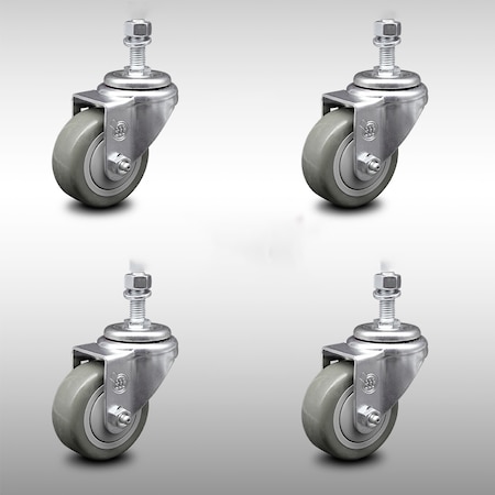 Service Caster 3.5 Inch SS Gray Polyurethane Wheel Swivel 1/2 Inch Threaded Stem Caster Set SCC SCC-SSTS20S3514-PPUB-121315-4